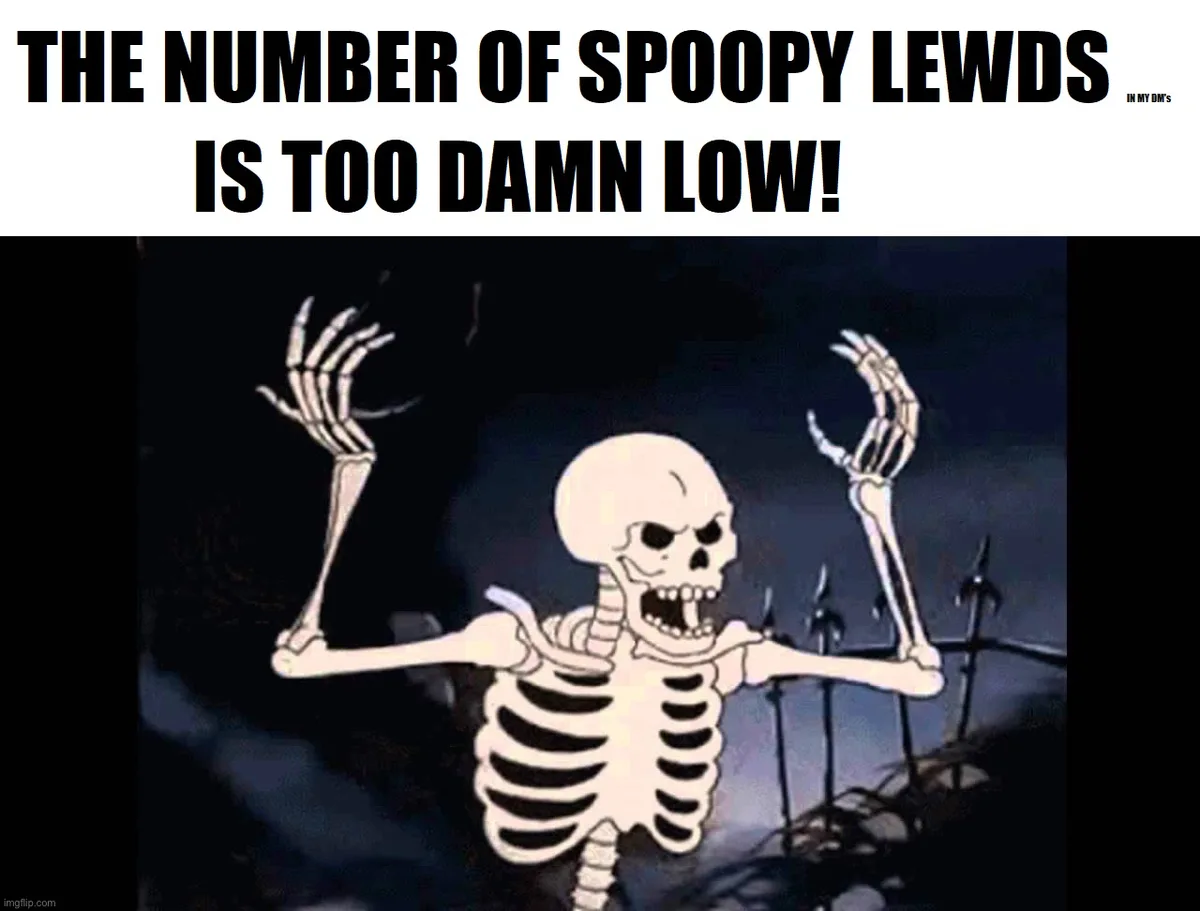 A cartoon skeleton with an angry expression and arms raised in frustration stands against a dark, spooky background. The…