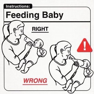 A black-and-white instructional diagram shows two side-by-side illustrations of a person feeding a baby with a bottle. The…