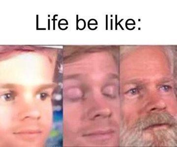 The image displays three side-by-side photos of a man at different ages: a young boy, a middle-aged man with closed eyes and…