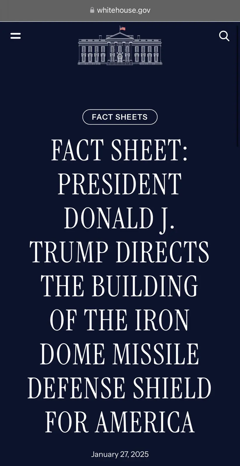 The image displays a screenshot of a fake White House website, showing a 'FACT SHEET' page with a header of the White House…