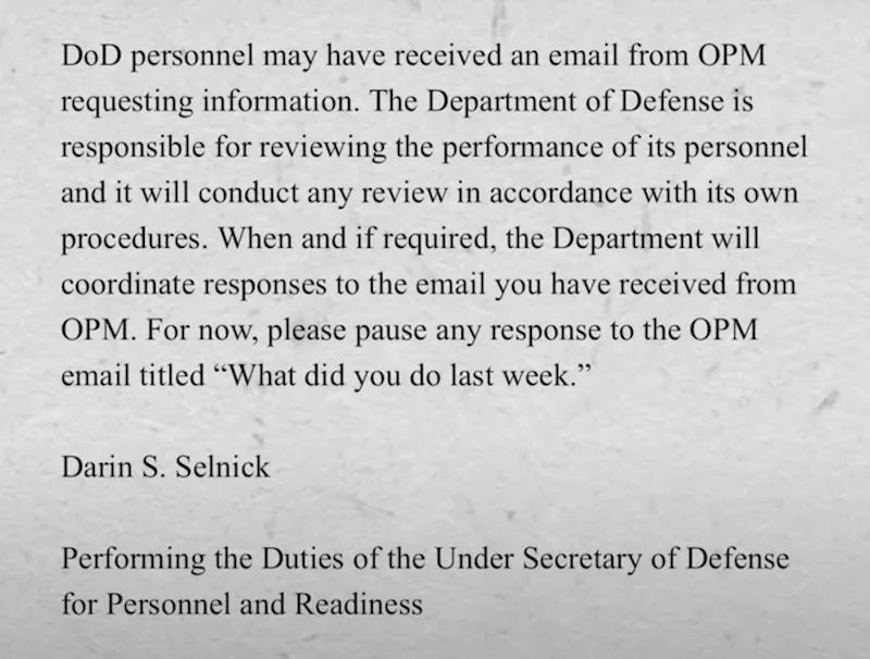 The image displays a formal-looking typed letter on textured paper, signed by Darin S. Selnick, who is performing the duties…