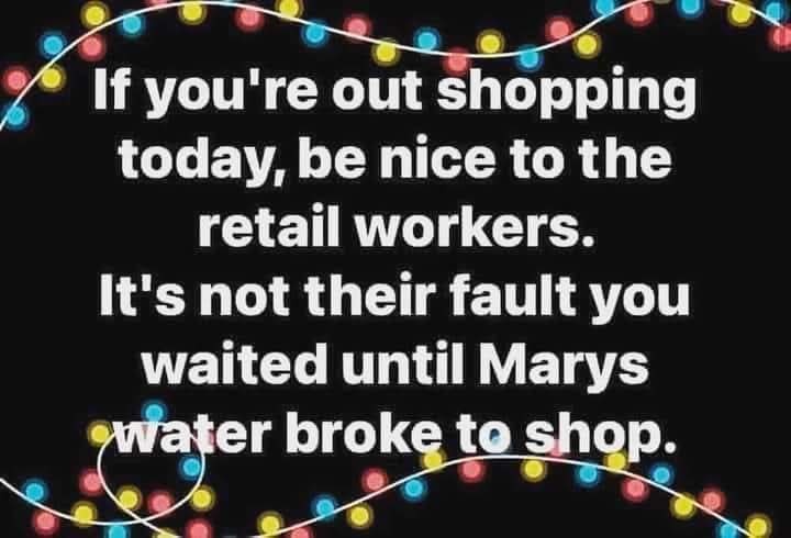 A black background with colorful string lights framing the text. The white text reads: 'If you're out shopping today, be…