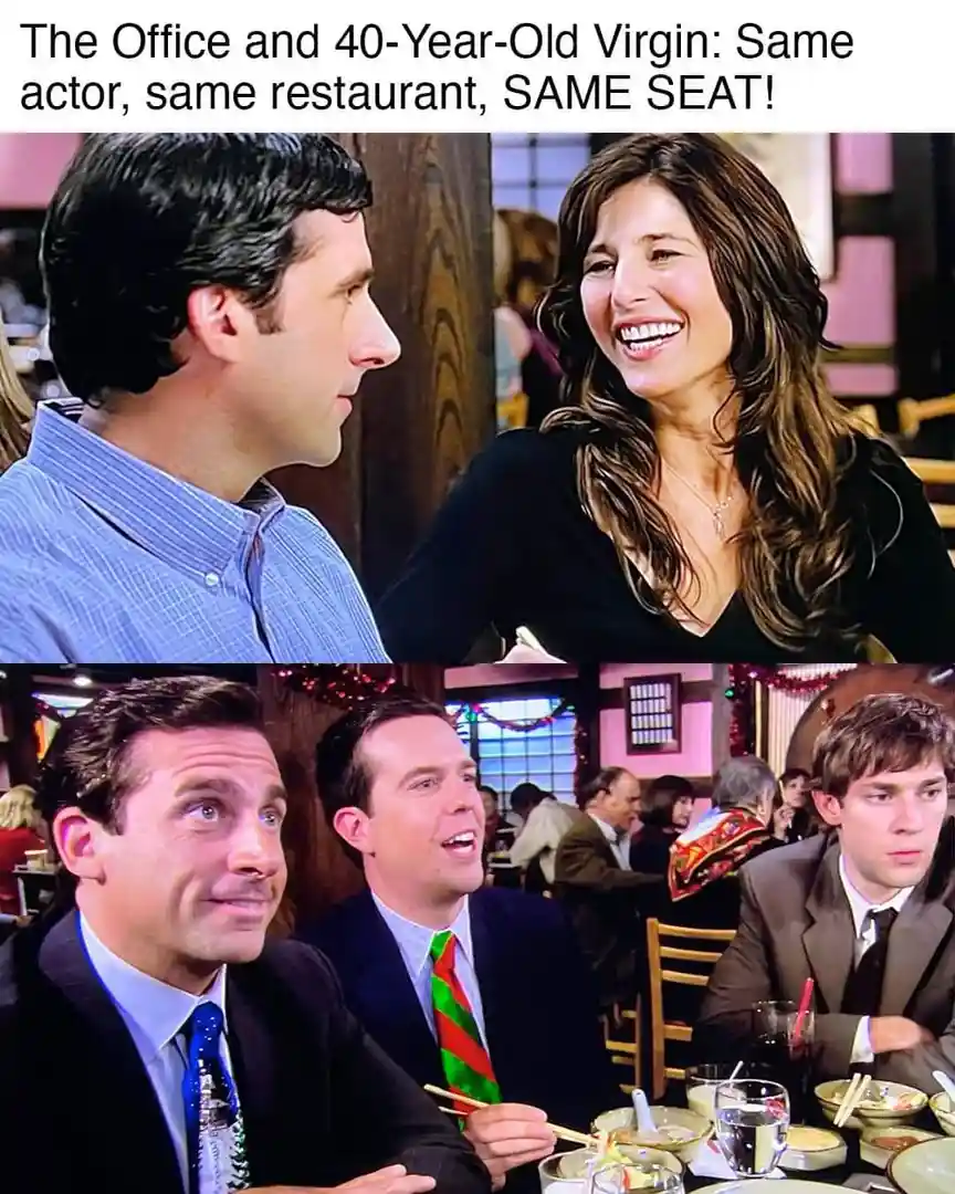 The top panel shows a man in a blue shirt and a woman in a black top laughing together at a restaurant. The bottom panel…