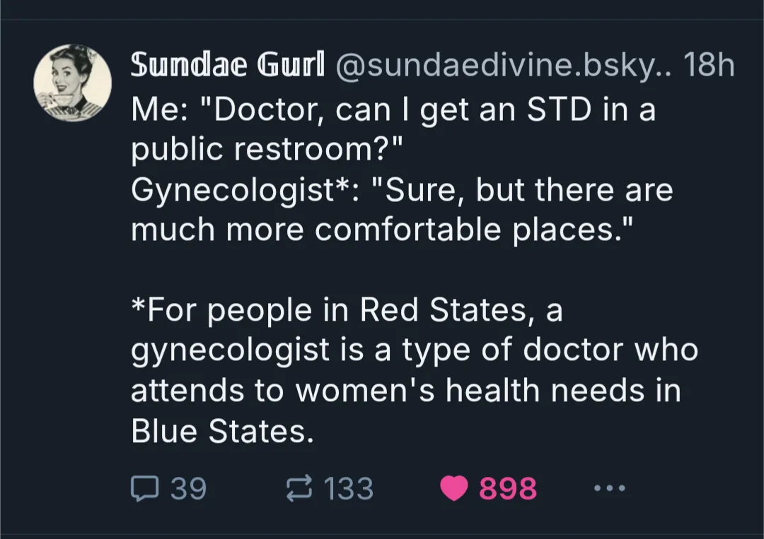 A screenshot of a social media post showing a user named 'Sundae Gurl' asking a gynecologist if one can get an STD in a…
