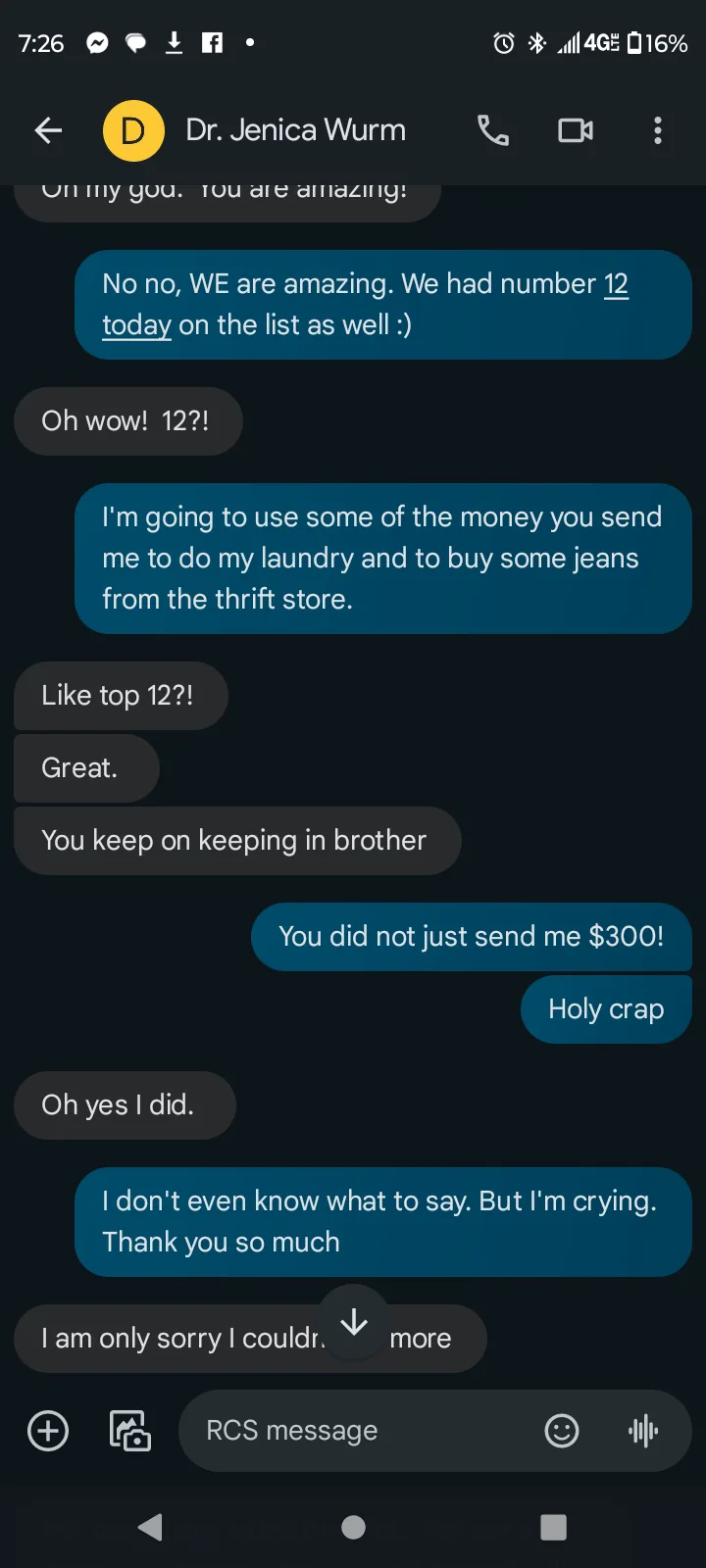 A screenshot of a text message conversation between two people, one identified as 'Dr. Jenica Wurm'. The recipient is…