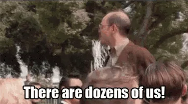 A six-panel meme sequence from the movie 'The Truman Show' showing Truman Burbank repeatedly shouting 'There are dozens of…