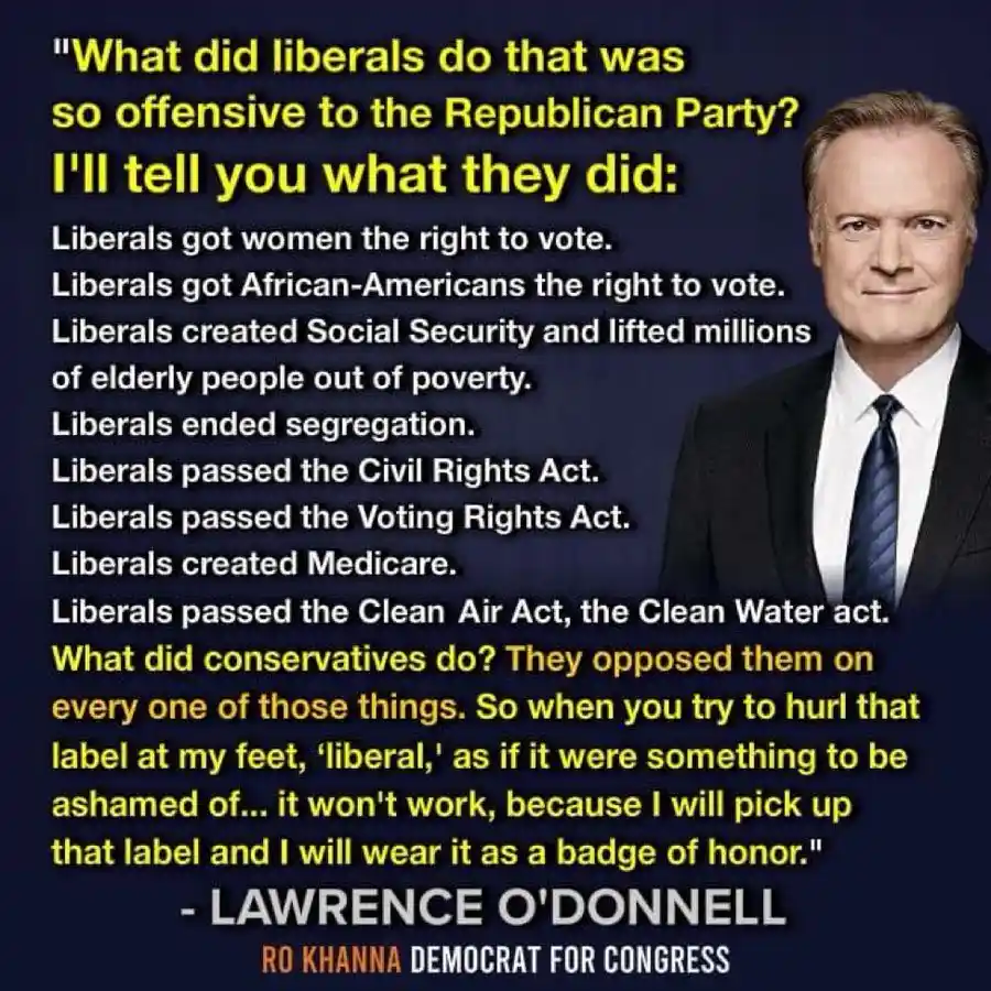 A dark blue background features a portrait of Lawrence O'Donnell on the right, wearing a suit and tie, with a serious…