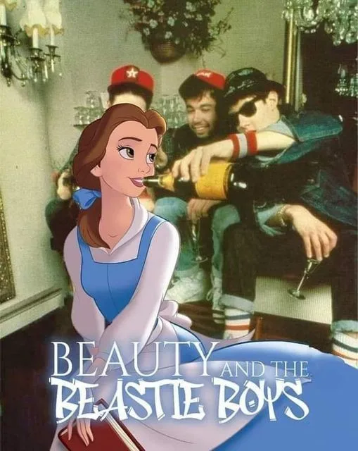 The image is a digitally altered movie poster featuring Belle from Disney's 'Beauty and the Beast' in the foreground…
