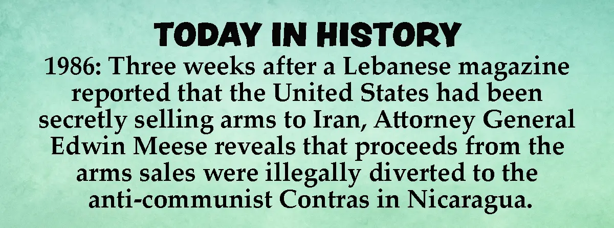 A teal textured background displays black text in a bold, sans-serif font. The text reads 'TODAY IN HISTORY' followed by a…