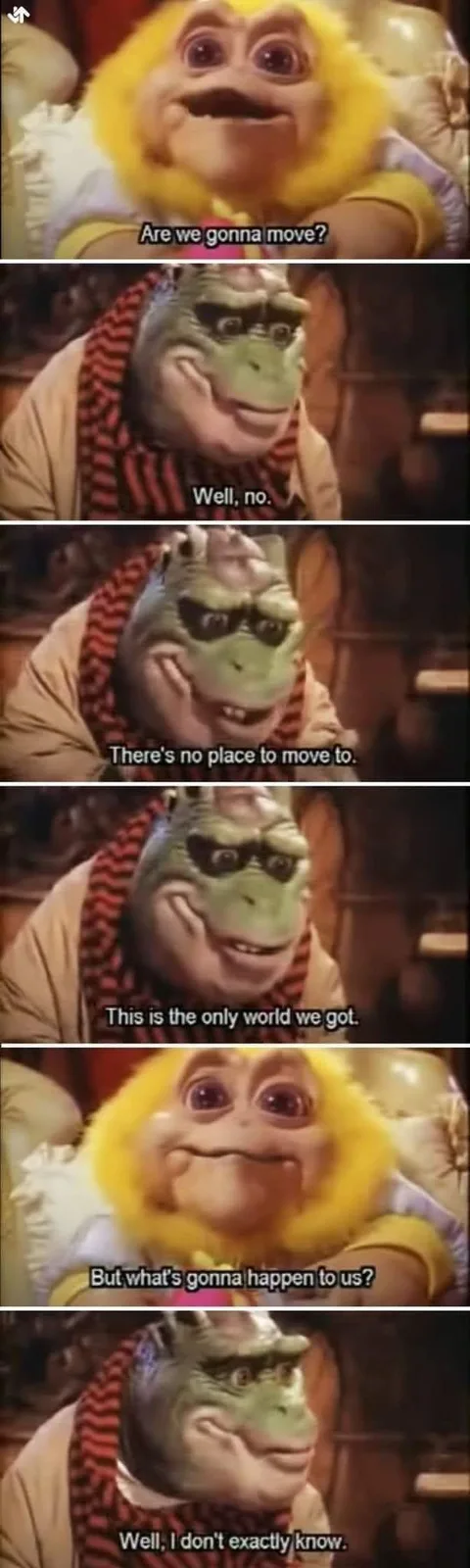 A six-panel meme featuring two characters from the 1980s TV show 'The Muppet Show'. The first character, a yellow, furry…