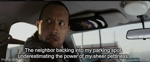 A still from a movie showing Dwayne 'The Rock' Johnson in a car, looking shocked and annoyed. White text overlaid at the…