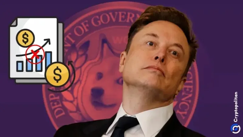 A man in a suit with a skeptical expression looks upward, superimposed over a blurred seal that resembles the Department of…