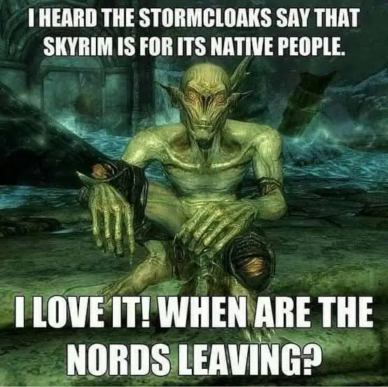 A green-skinned, gaunt, horned humanoid creature sits in a grimy, ruinous environment. The overlaid text reads: 'I HEARD THE…