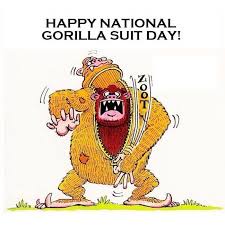 A cartoon gorilla wearing a yellow gorilla suit with a zipper down the front, revealing a red shirt underneath. The gorilla…