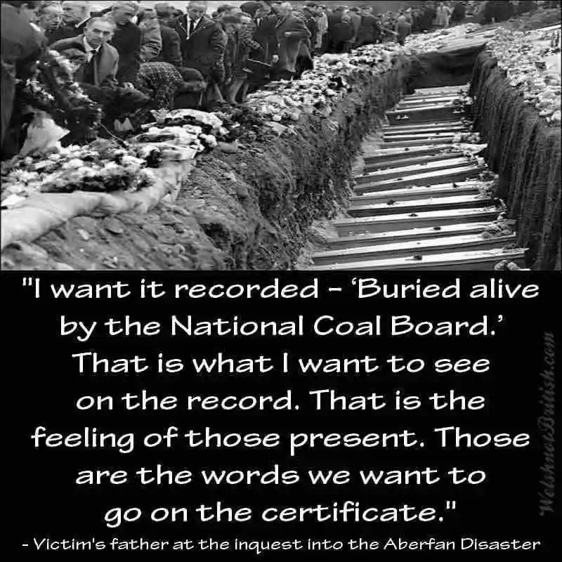 A black-and-white historical photo shows a long trench filled with rows of coffins, with a crowd of mourners standing on the…