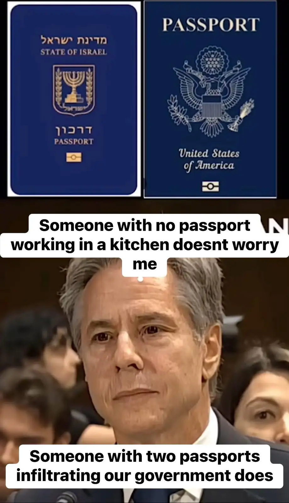 The image displays two passports side-by-side: an Israeli passport with Hebrew and English text and a US passport with its…