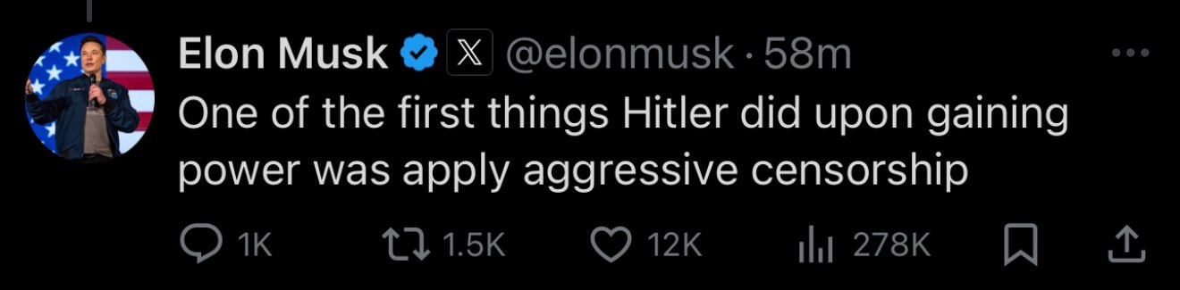 A screenshot of a tweet from Elon Musk's verified X account, showing his profile picture and the tweet text. The tweet…