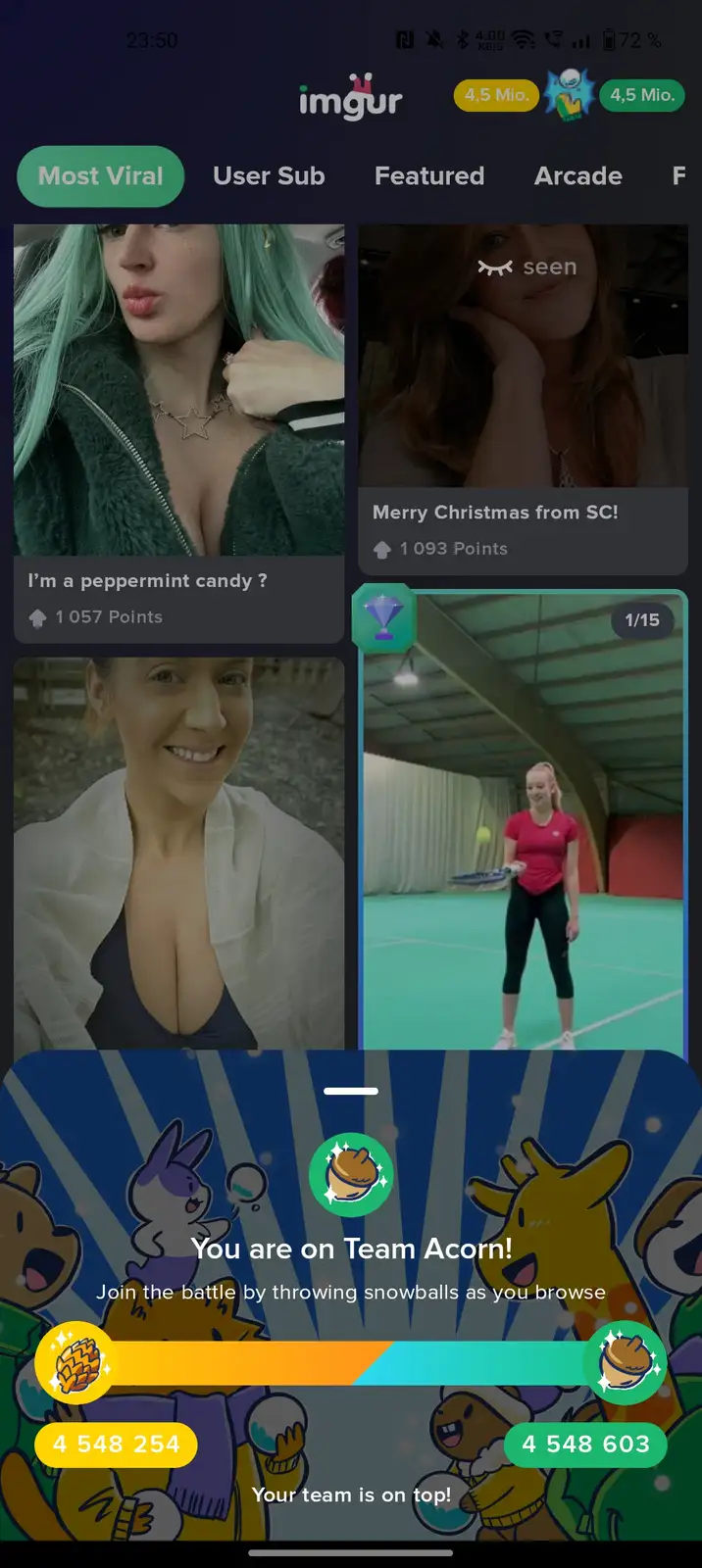 The image shows a screenshot of the Imgur app interface with a 'Most Viral' tab selected, displaying various user-uploaded…