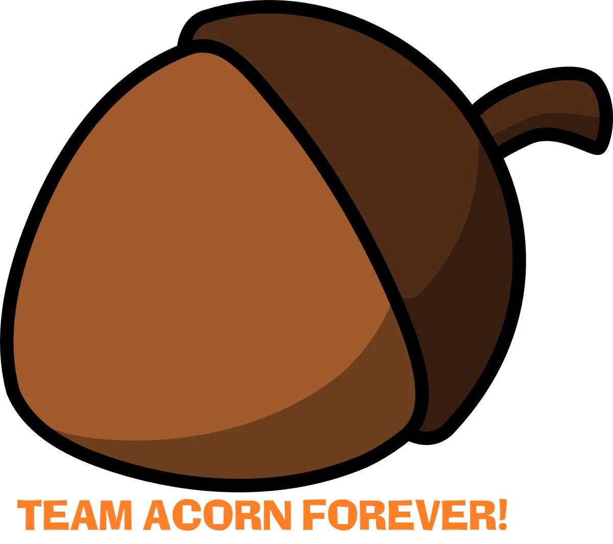 A cartoon-style acorn with a brown cap and nut, outlined in black, sits against a white background. Below it, orange text…
