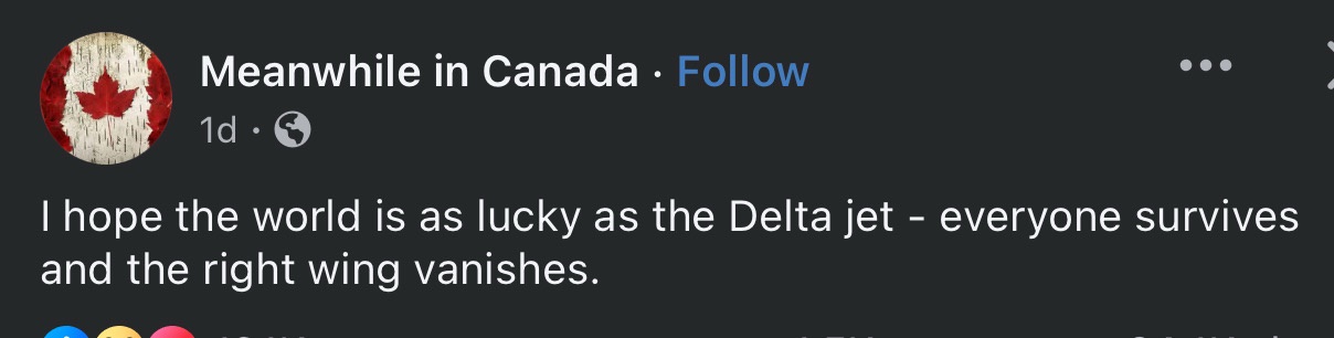 A screenshot of a social media post from a user named 'Meanwhile in Canada' with a profile picture of a Canadian flag. The…