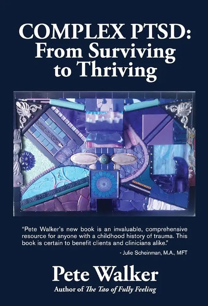 The image displays a book cover titled 'COMPLEX PTSD: From Surviving to Thriving' by Pete Walker. The cover features a…