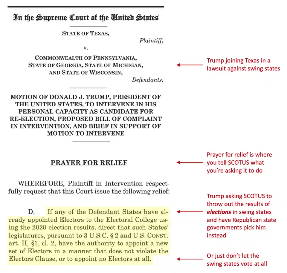 The image displays a mock legal document titled 'In the Supreme Court of the United States' with 'STATE OF TEXAS, Plaintiff…