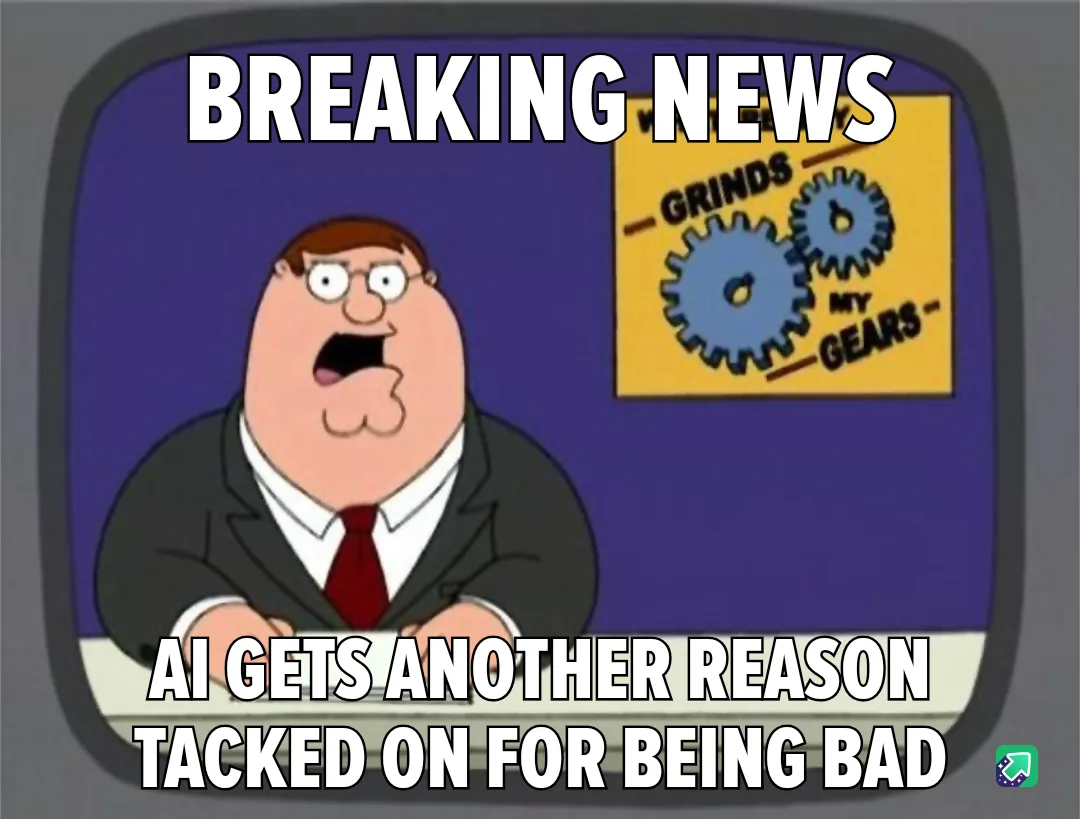 A cartoon news anchor, Peter Griffin from Family Guy, looks shocked while sitting at a desk. Behind him, a yellow poster…