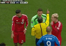 A six-panel soccer match sequence shows a goalkeeper in green being shown a yellow card by a referee in yellow, then…