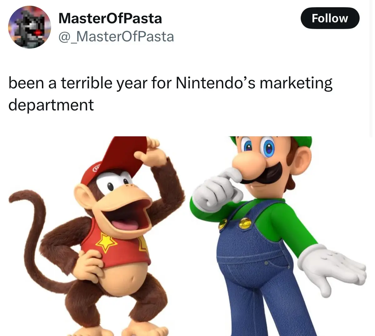 The image shows two Nintendo characters: Donkey Kong on the left, wearing a red cap and shirt with a yellow star, smiling…