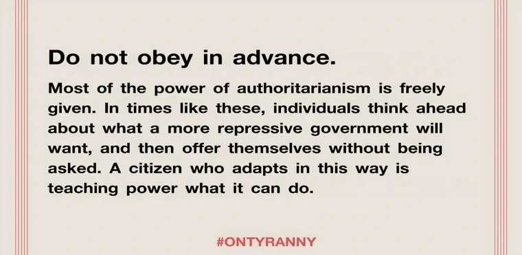 A beige background with black text and thin red vertical borders on the sides. The text reads: 'Do not obey in advance. Most…