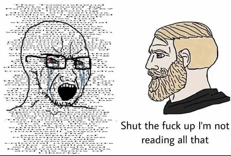 The image shows two cartoon-style men. On the left, a bald man with glasses is screaming and crying while surrounded by…