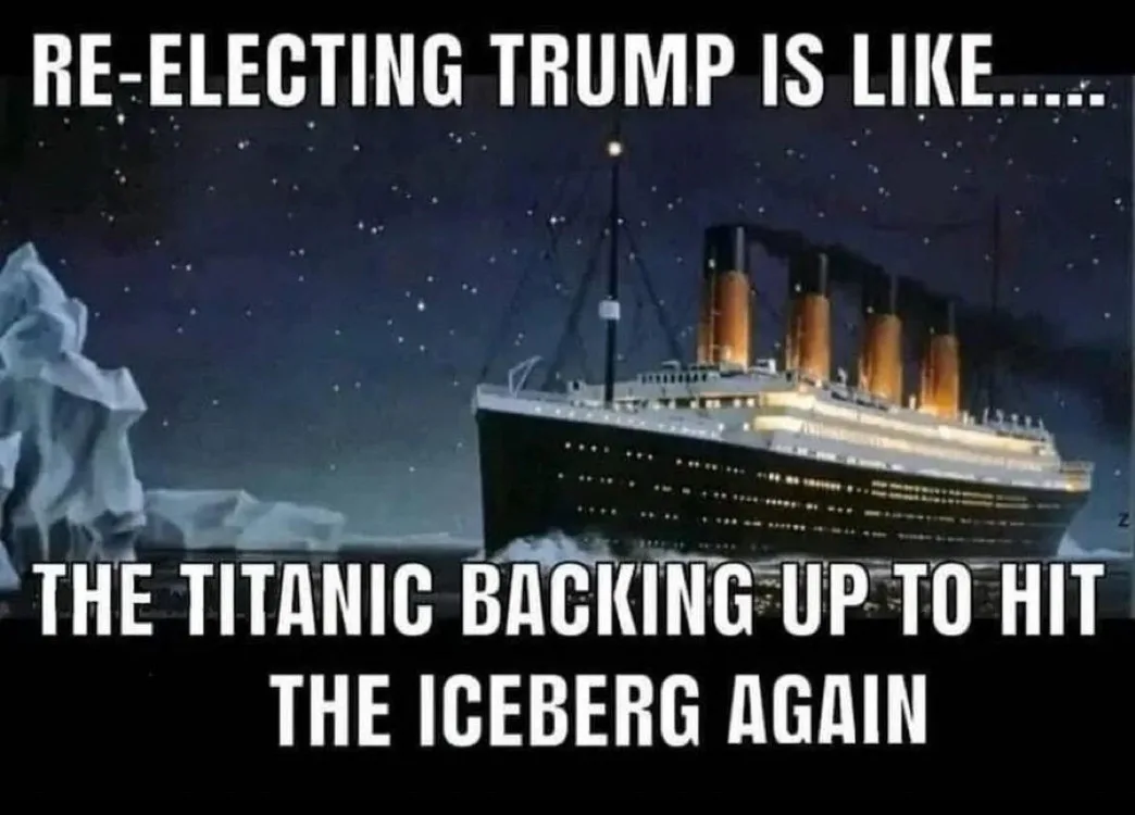 The image shows the Titanic sailing at night under a starry sky, with an iceberg visible on the left side of the frame. The…