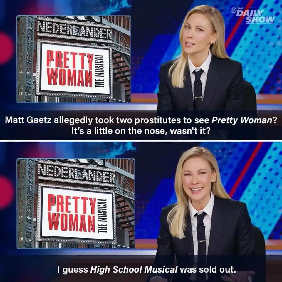 The meme features two panels of comedian and host Chelsea Handler on 'The Daily Show,' reacting to a news story. In the top…