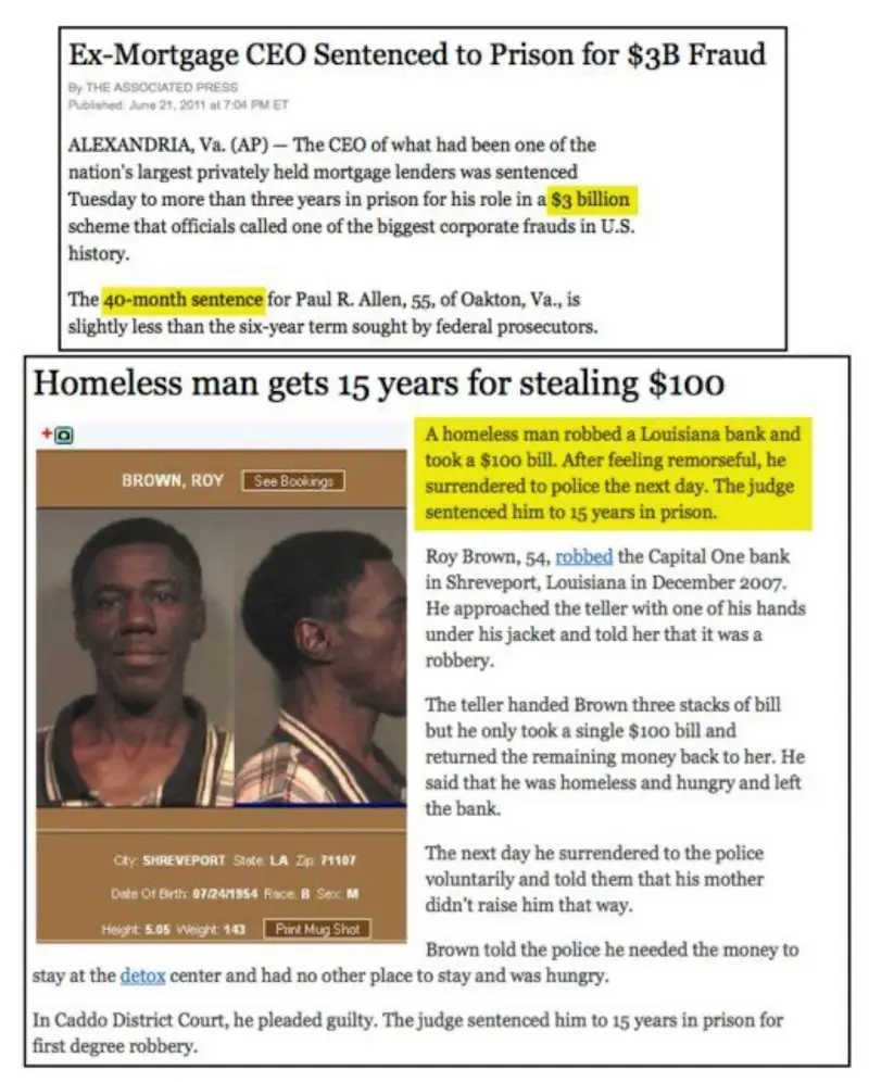 The image displays two news articles side-by-side. The top article reports that an ex-mortgage CEO, Paul R. Allen, was…
