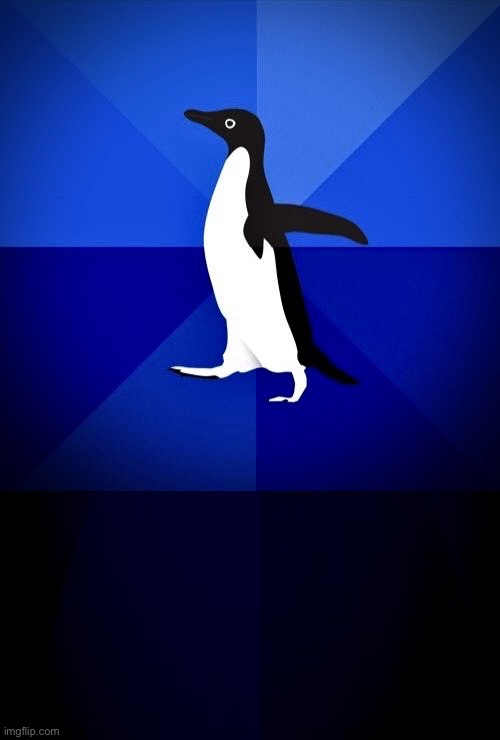 A stylized black-and-white penguin stands against a blue geometric background, with the text 'i'm not a penguin' overlaid…