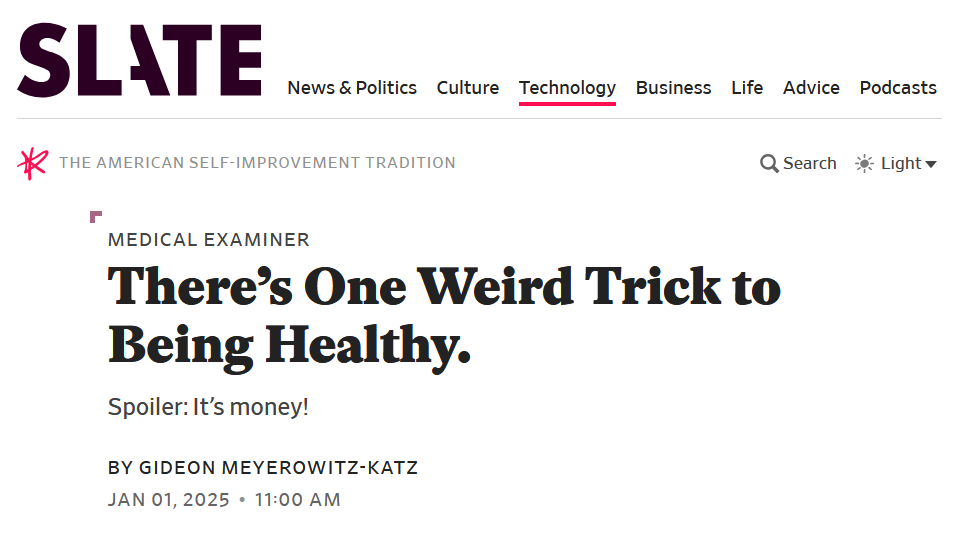 A screenshot of a Slate.com article page under the Technology section, featuring a headline from 'Medical Examiner' that…