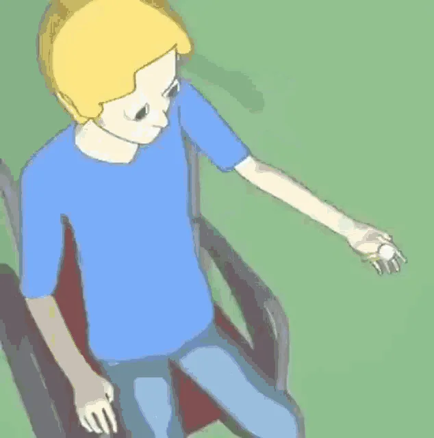 A cartoon depicts a person in a wheelchair looking down a cliff, then a dog appears and offers to help by extending its body…
