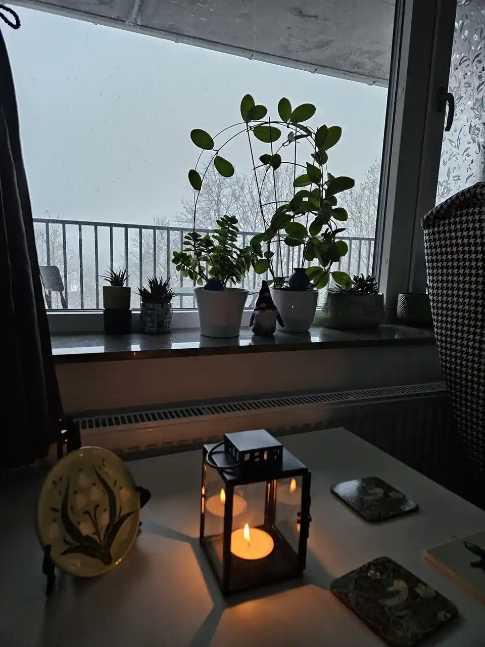 Chill Vibes: Enjoying the Snowfall by Candlelight