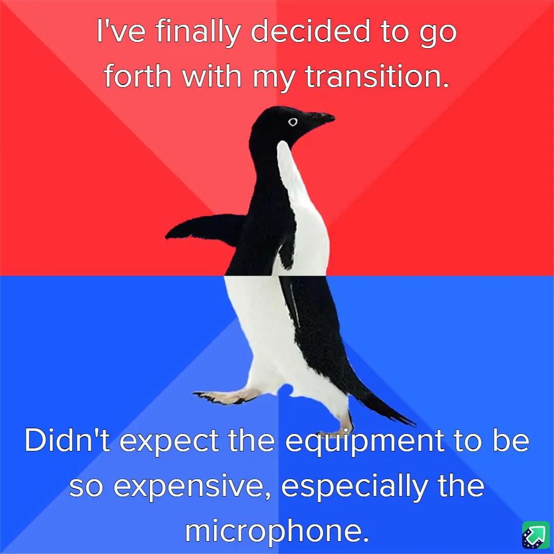 A penguin is split vertically down the middle, with the top half against a red background and the bottom half against a blue…