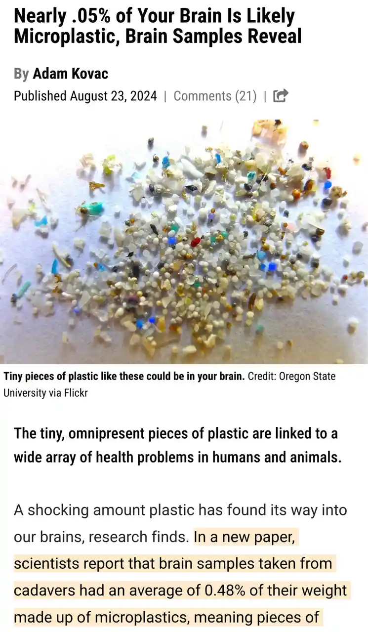 The image displays a close-up of a pile of colorful, tiny plastic fragments on a white surface, overlaid with text from a…