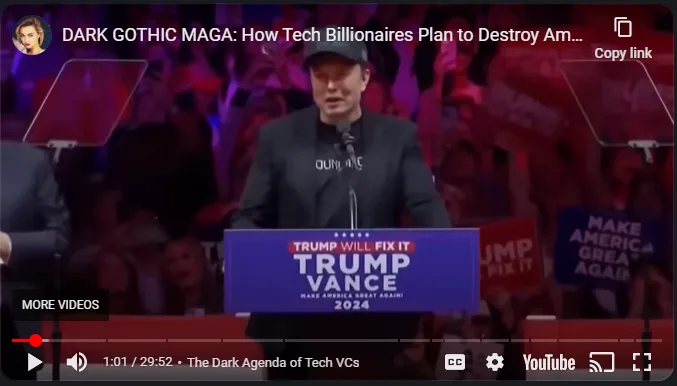 A screenshot from a YouTube video shows a man in a black cap and jacket speaking at a podium with 'TRUMP WILL FIX IT TRUMP…