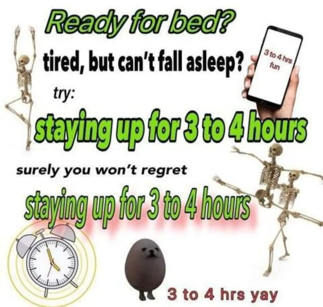 The image features a white background with text overlaid in green and black fonts. It shows a skeleton dancing on the left…