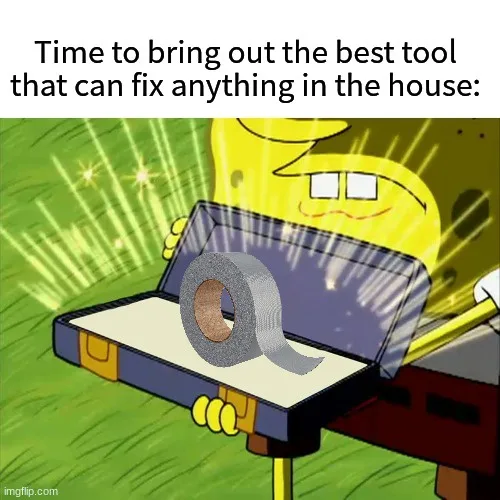 A cartoon character with a yellow, glowing head and a wide smile holds open a blue toolbox. Inside the toolbox rests a roll…