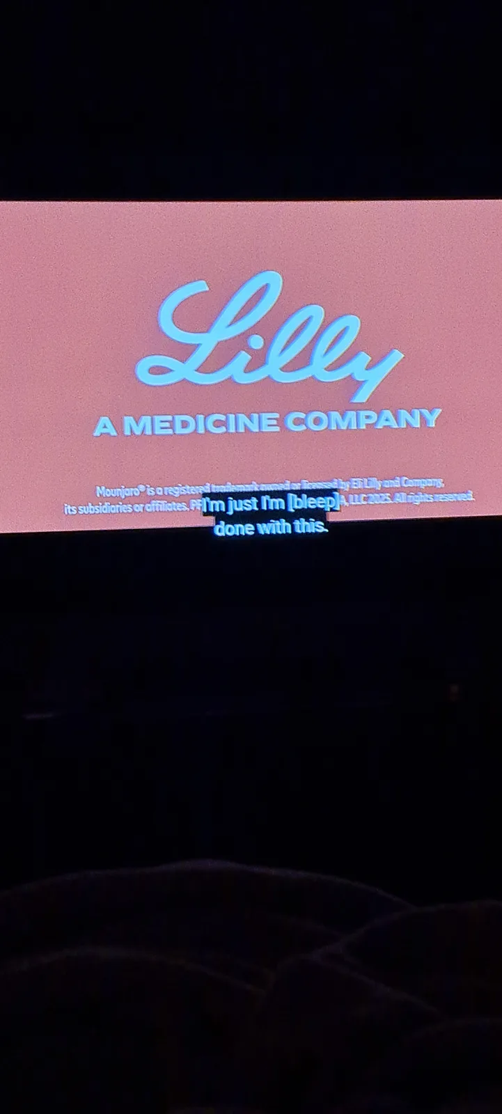 A screenshot of a pharmaceutical company's end screen, showing the 'Lilly A MEDICINE COMPANY' logo and trademark disclaimer…