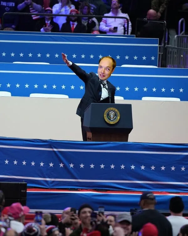 a digitally altered image shows jeff bezos, the amazon founder, standing at a podium with the seal of the president of the…