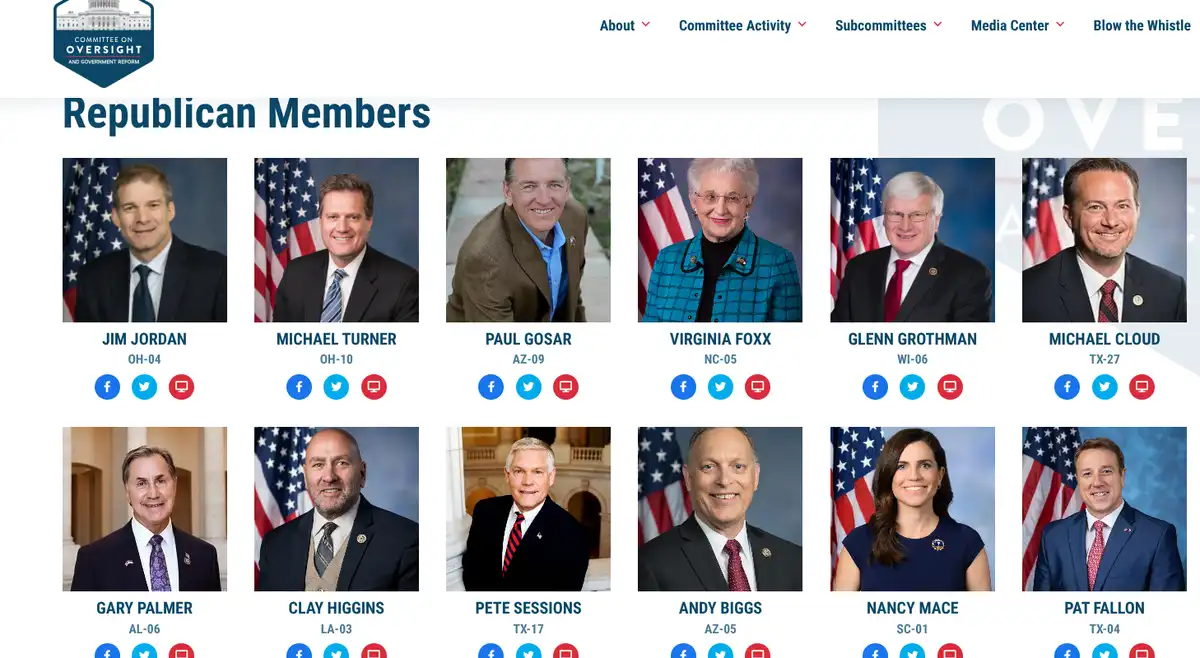A screenshot of a webpage titled 'Republican Members' from the Committee on Oversight and Government Reform, displaying…