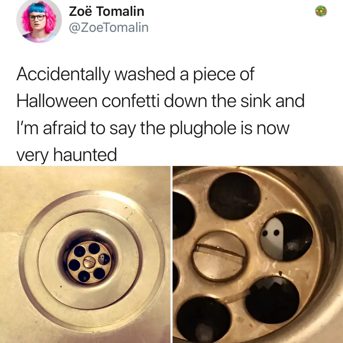 The image shows a split view of a sink drain. The left side shows a normal metallic drain, while the right side shows a…
