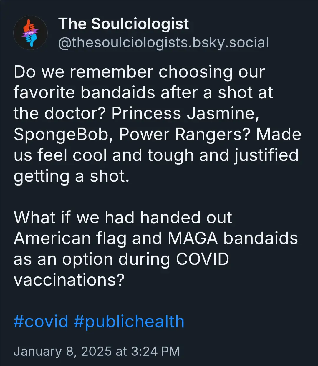A screenshot of a social media post by 'The Soulciologist' on a dark background, featuring white text that reminisces about…