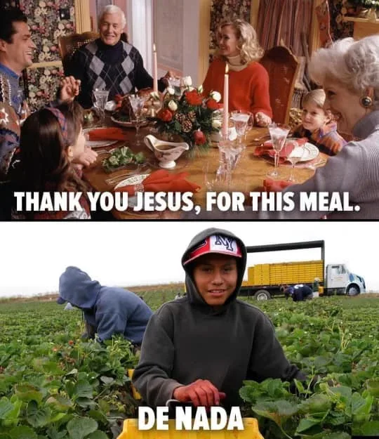 The top panel shows a family gathered around a festive dinner table, with overlaid text reading 'THANK YOU JESUS, FOR THIS…
