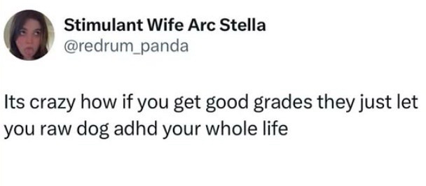 A screenshot of a tweet from user 'Stimulant Wife Arc Stella' (@redrum_panda) shows a young woman's face in the profile…